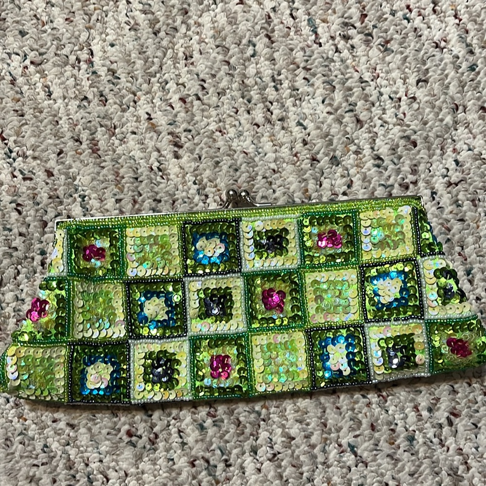 Green and Pink Sequin Clutch